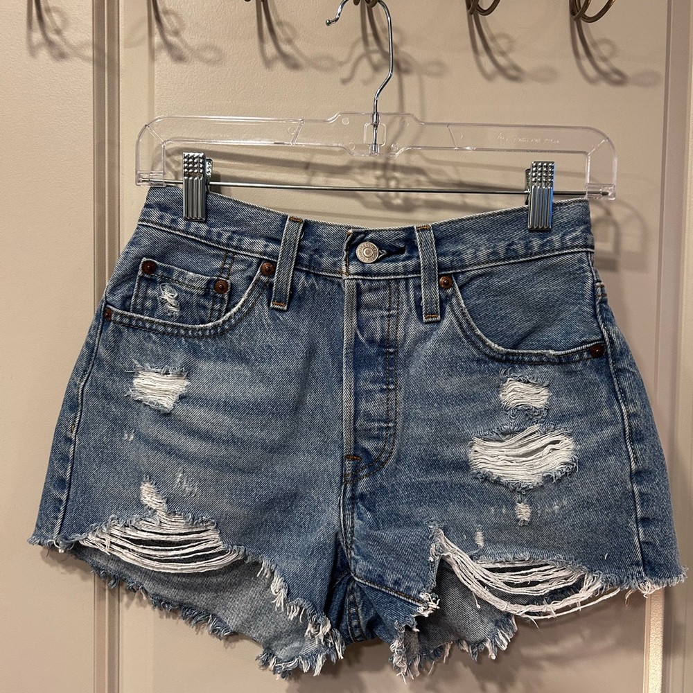 Levi's 501 Blue Distressed Cutoff Jean Shorts